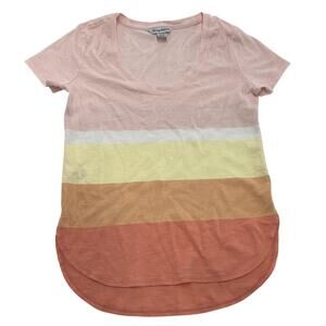 Tommy Bahama Shirt Womens XS Striped Crewneck Casual Tee Curved Hem Cotton